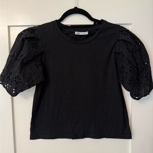 Zara Black Eyelet Short Sleeve Top